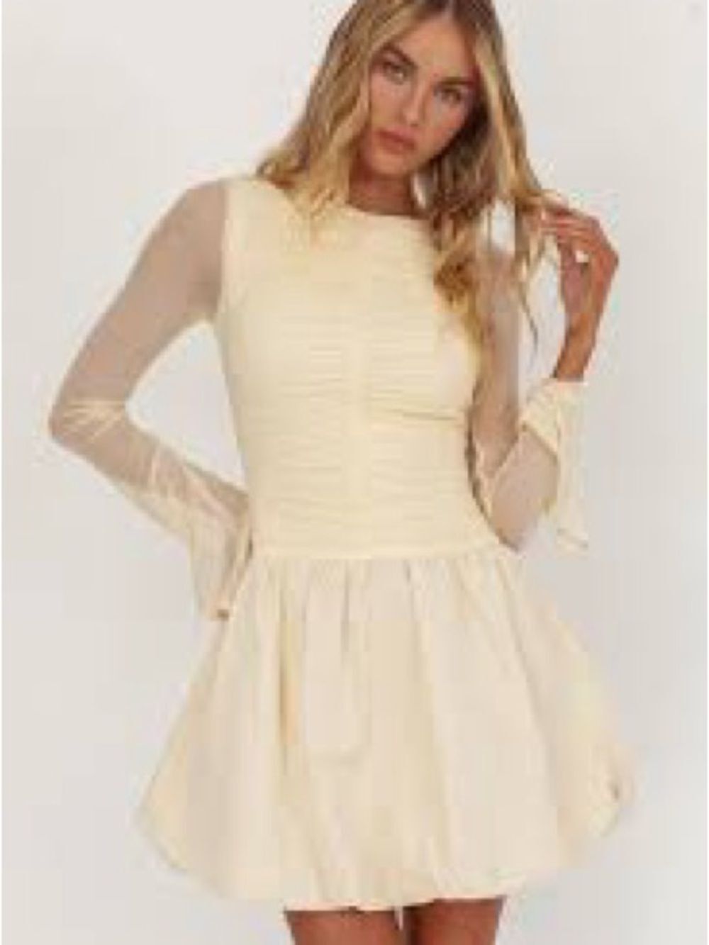 Saints & Secrets Elowin Long Sleeve Bubble Hem Mini Dress Cream M